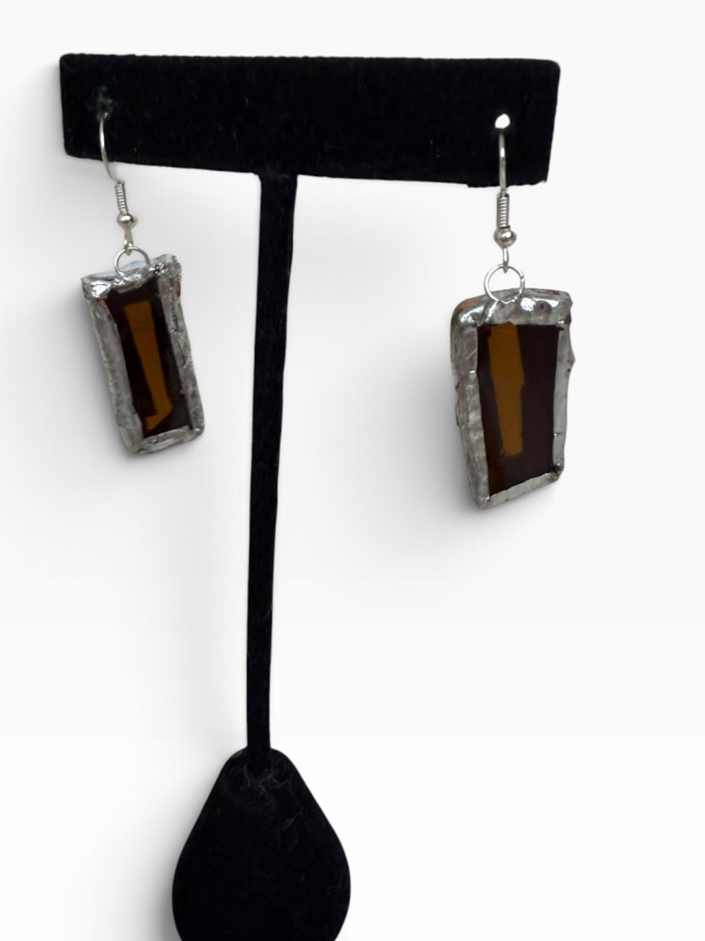Broken Bottle Glass Earrings
Handcrafted | Upcycled Amber Glass | Silverplated